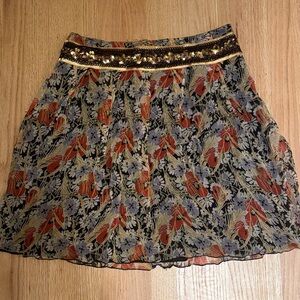 Free People Black and Gold Floral Mini Skirt